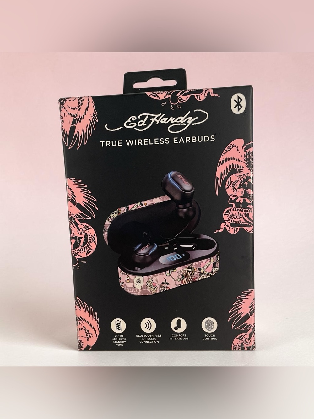 Ed Hardy True Wireless Earbuds Pink Y2K Tattoo Designer New
